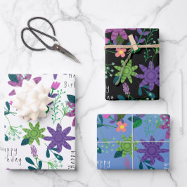 Whimsical farbenfroh florales Happy Geburtstag Geschenkpapier Set