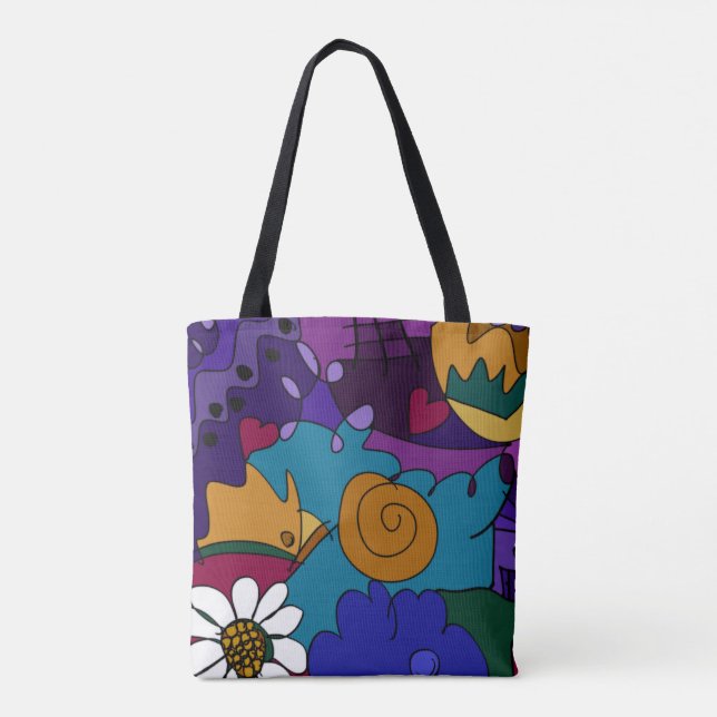 Whimsical farbenfroh handGezeichnet Doodle-Muster Tasche (Rückseite)