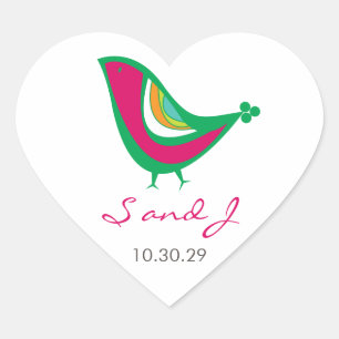 Whimsical farbenfrohe Summer Bird Moderne schicke  Herz-Aufkleber