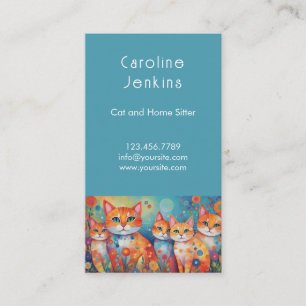 Whimsical farbige Katzen-Illustration Blaues QR-Co Visitenkarte
