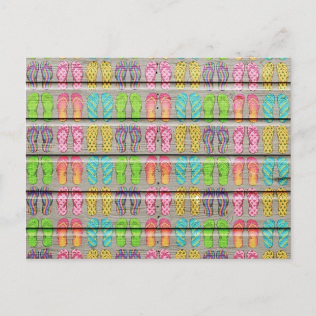 Whimsical farbige Sandalen Vintage Holztextur Postkarte (Vorderseite)