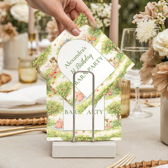 Whimsical Farm Animals Barnyard 1st Birthday Serviette (Von Creator hochgeladen)