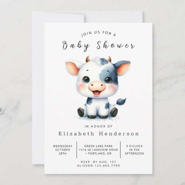 Whimsical Farm Cow Baby Dusche Einladung (Vorderseite)