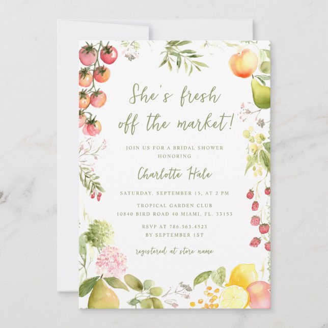 Whimsical Farmers Off the Market Bridal Shower Einladung (Vorderseite)