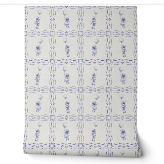 Whimsical faux crackle blue Delft style nursery Tapete
