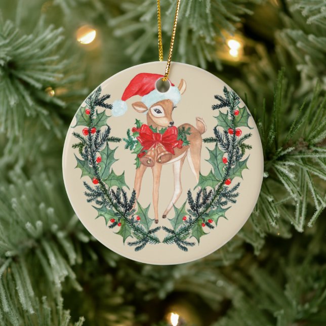 Whimsical Fawn Kreath Keramik Ornament (Baum)