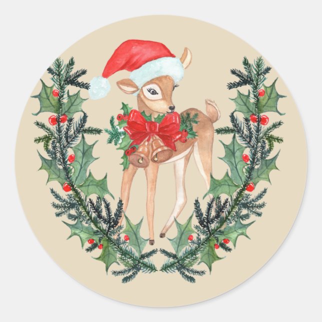 Whimsical Fawn Kreath Runder Aufkleber (Vorderseite)