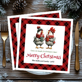 Whimsical festive chickens napkin with custom name serviette