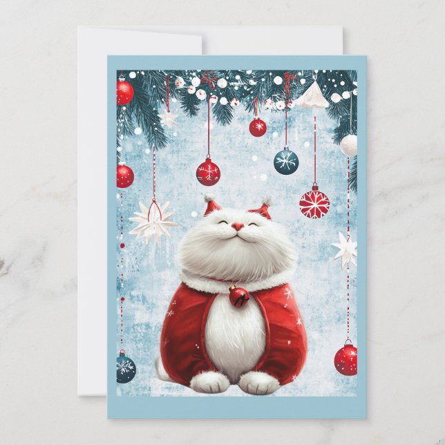 Whimsical Festive Fat Cat Feiertagskarte (Vorderseite)