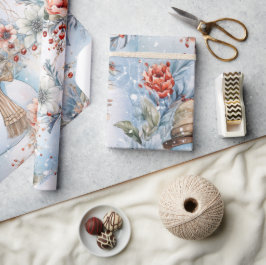 Whimsical Festive Floral Snowman Decoupage Geschenkpapier