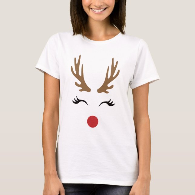 Whimsical Festive Rentier Face T-Shirt (Vorderseite)