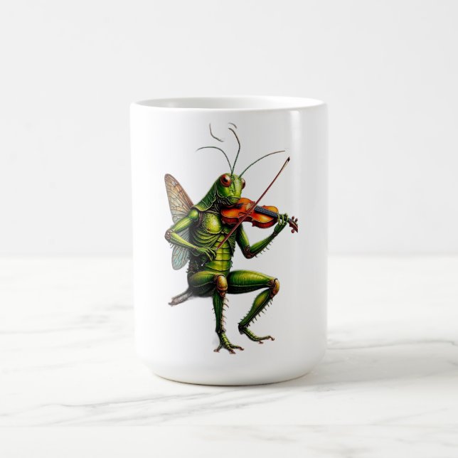 Whimsical Fiddler Grashüpfer Grafik Langarmshirt  Kaffeetasse (Mittel)