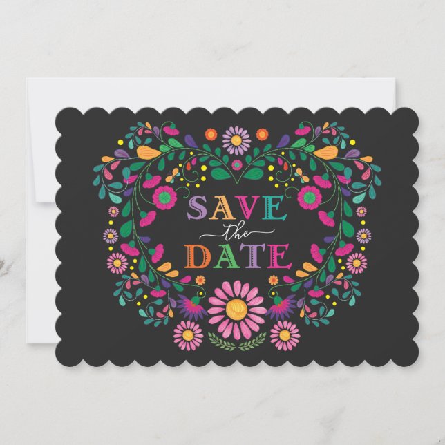 Whimsical Fiesta Blumenkranz Save the Date Einladung (Vorderseite)