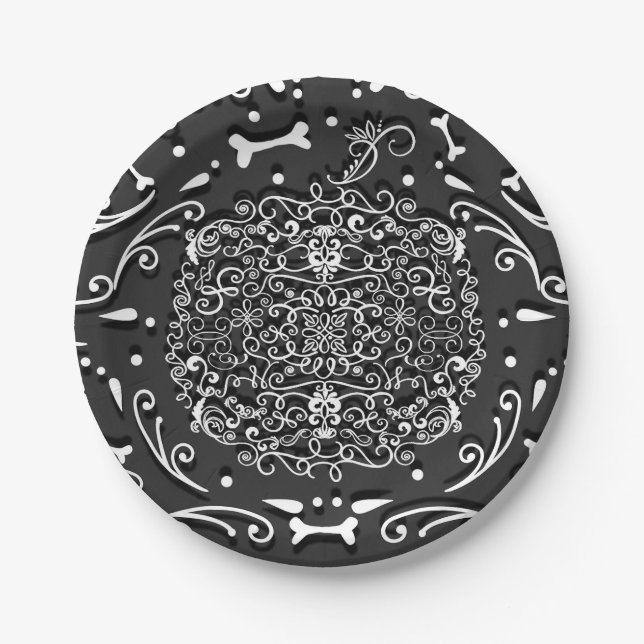 Whimsical Filigree Pumpkin & Bones Vintag Chalk Pappteller (Vorderseite)
