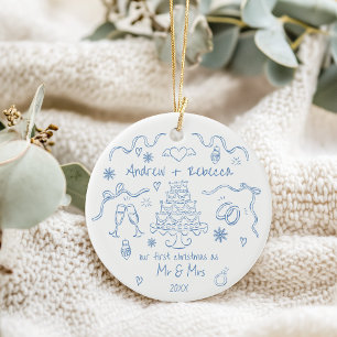 Whimsical First Weihnachten verheiratet handgezeic Keramik Ornament