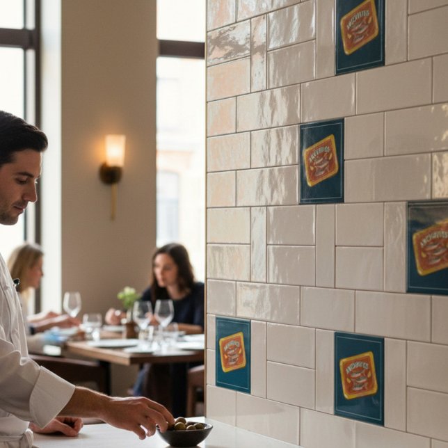 Whimsical Fish Can Anchovies Kitchen Decor  Fliese (Von Creator hochgeladen)