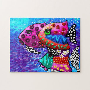 Whimsical Fish Trio farbenfroh Abstrakt nautic