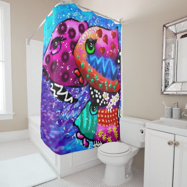 Whimsical Fish Trio farbenfroh Abstrakt nautic Duschvorhang (Beispiel)