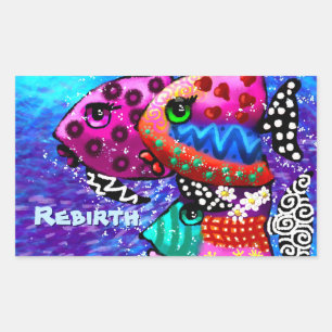 Whimsical Fish Trio farbenfroh Abstrakt nautic Rechteckiger Aufkleber