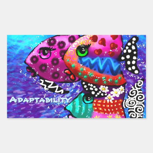 Whimsical Fish Trio farbenfroh Abstrakt nautic Rechteckiger Aufkleber (Vorderseite)