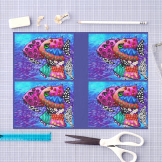 Whimsical Fish Trio Funky Decoupage Seidenpapier