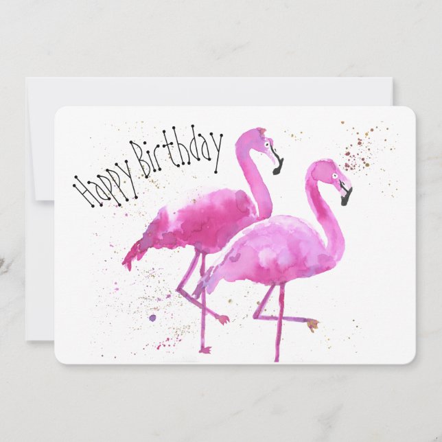 Whimsical, Flamant rose plat carte d'anniversaire (Devant)