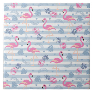 Whimsical Flamingo & Ananas Muster Fliese
