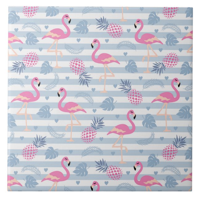Whimsical Flamingo & Ananas Muster Fliese (Vorderseite)