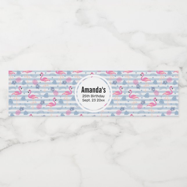 Whimsical Flamingo & Ananas Muster Geburtstag (Einzelnes Label)