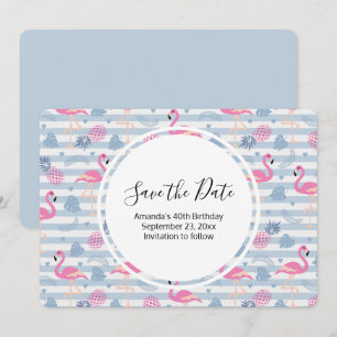 Whimsical Flamingo & Ananas Muster Geburtstag Save The Date