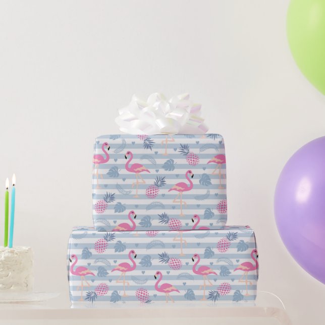 Whimsical Flamingo & Ananas Muster Geschenkpapier (Partygeschenke)