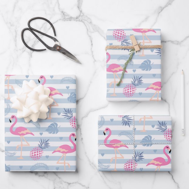 Whimsical Flamingo & Ananas Muster Geschenkpapier Set (Vorderseite)