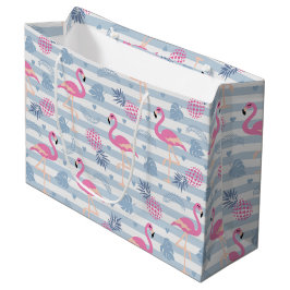 Whimsical Flamingo & Ananas Muster Große Geschenktüte