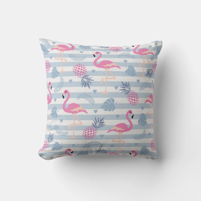 Whimsical Flamingo & Ananas Muster Kissen (Vorderseite)