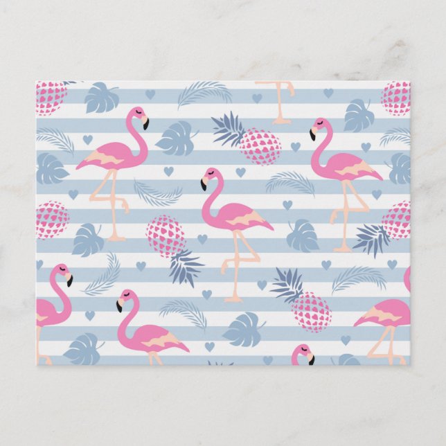 Whimsical Flamingo & Ananas Muster Postkarte (Vorderseite)