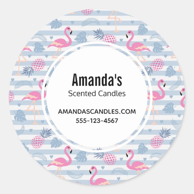 Whimsical Flamingo & Pineapmuster Business Runder Aufkleber (Vorderseite)