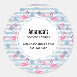Whimsical Flamingo & Pineapmuster Business Runder Aufkleber