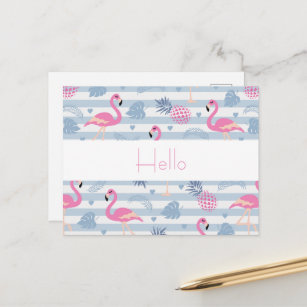 Whimsical Flamingo & Pineappmuster Hallo Postkarte