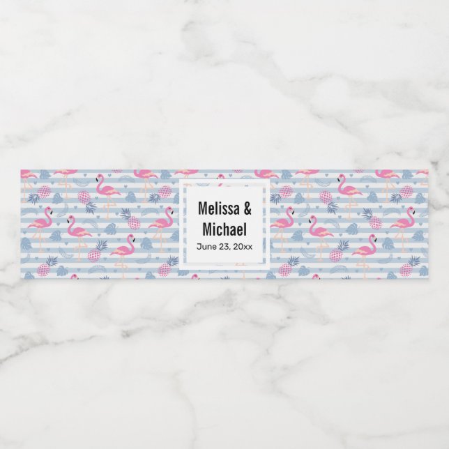 Whimsical Flamingo & Pineappmuster Hochzeit (Einzelnes Label)