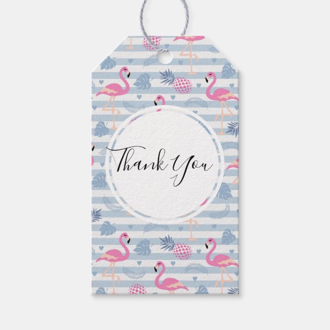 Whimsical Flamingo & Pineappmuster Vielen Dank Geschenkanhänger (Vorderseite)