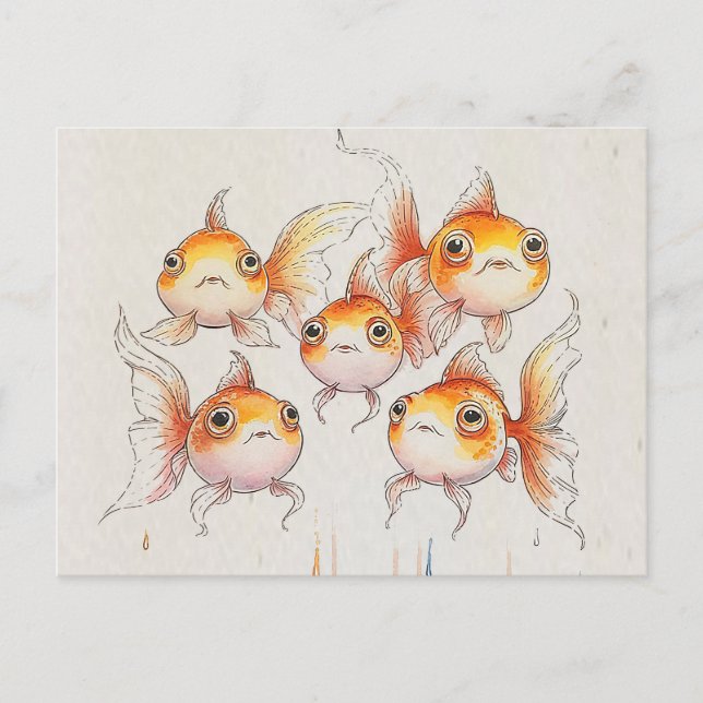Whimsical Floating Goldfish Postkarte (Vorderseite)