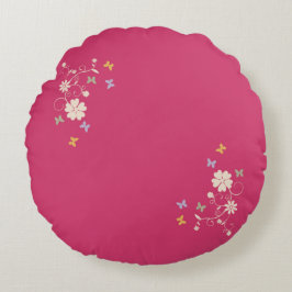 Whimsical Floral and Butterfly Akzente auf Rosa Rundes Kissen