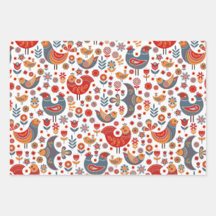 Whimsical Floral Birds Skandinavisches Wrapping Pa Geschenkpapier Set