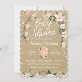 Whimsical Floral Blush Pink White Girl Babydusche Einladung