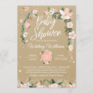 Whimsical Floral Blush & White Girl Baby Dusche Einladung