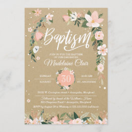 Whimsical Floral Blush & White Girl Taufe Einladung