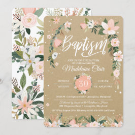 Whimsical Floral Blush & White Girl Taufe Einladung