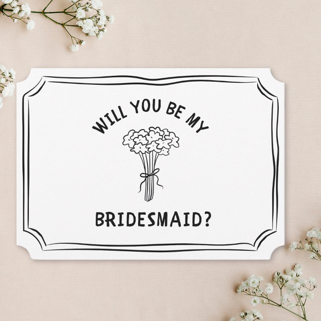 Whimsical Floral Bow Bouquet Bridesmaid Vorschlag Karte (Simple yet stylish bridesmaid card with a floral illustration, perfect for any modern wedding.)