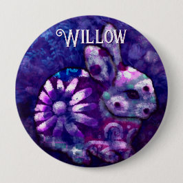 Whimsical Floral Bunny Rabbit Personalized Button