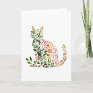 Whimsical Floral Cat Aquarell Gruß Karte